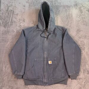 Vintage 2007 Carhartt Jacket Women L Storm Blue Canvas Quilted Hood WJ130 STM